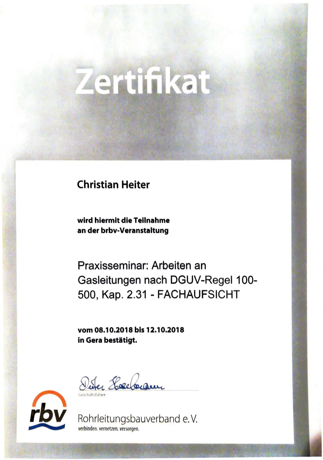 Zertifikate des Energieversorgungs-Service