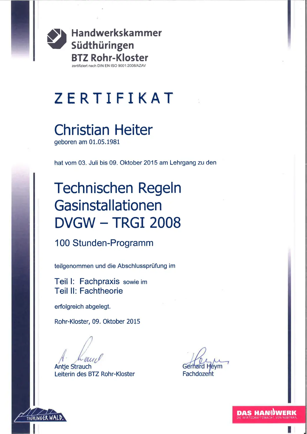 Zertifikate des Energieversorgungs-Service