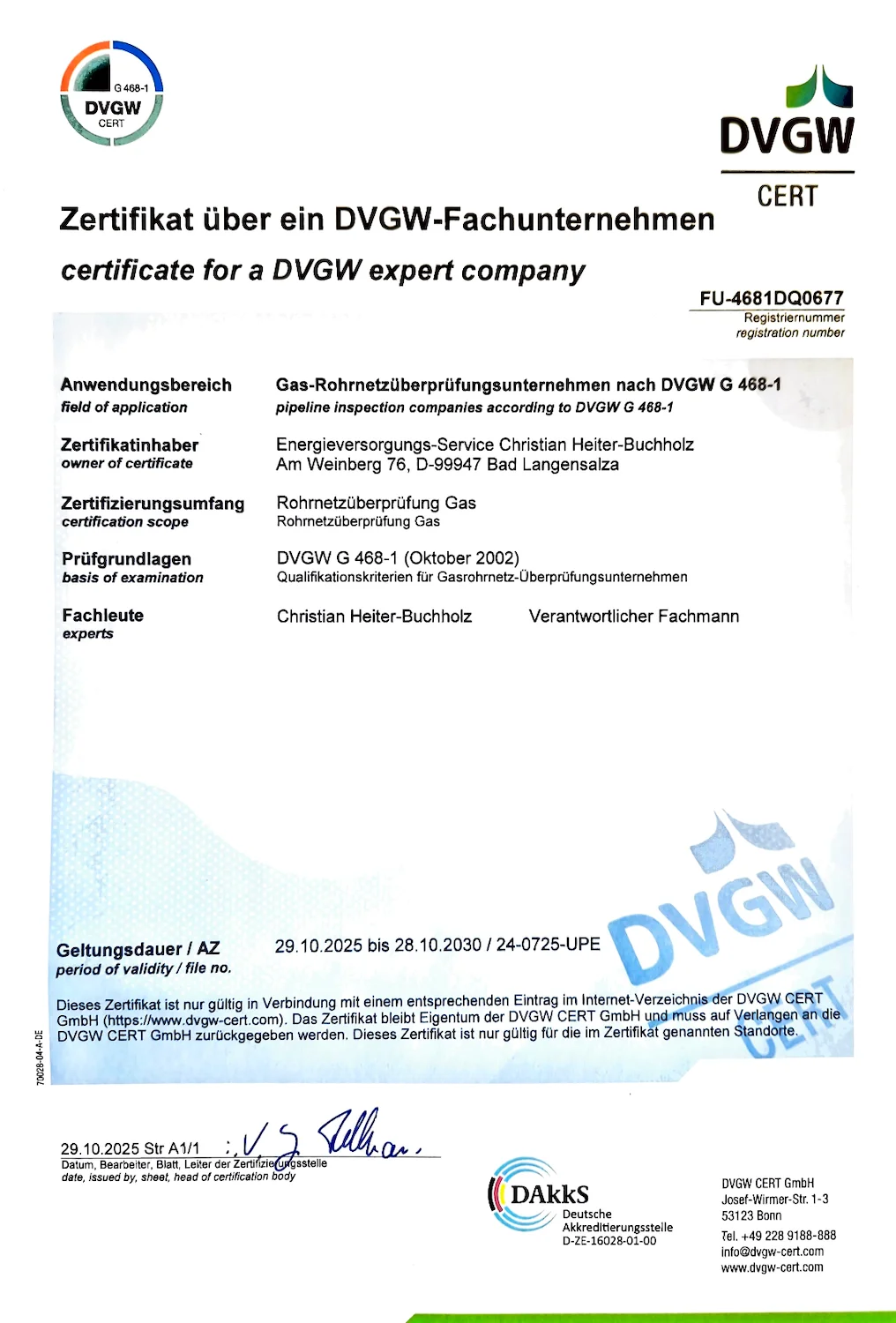 Zertifikate des Energieversorgungs-Service